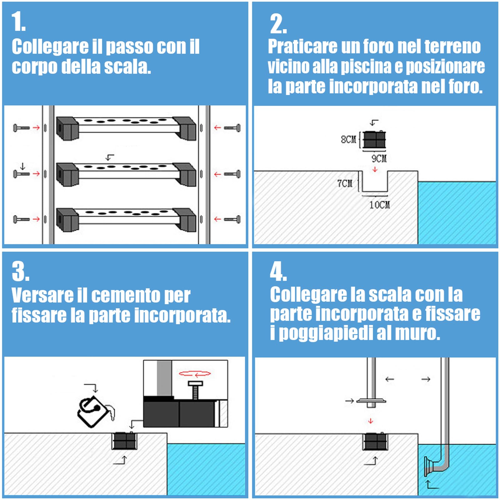 COSTWAY Scaletta di 3 Gradini per Piscina in Acciaio Inox | Scala Piscina con Pedane Antiscivolo, 55 x 25 x 132,5 cm, Capacità di Carico 150 kg