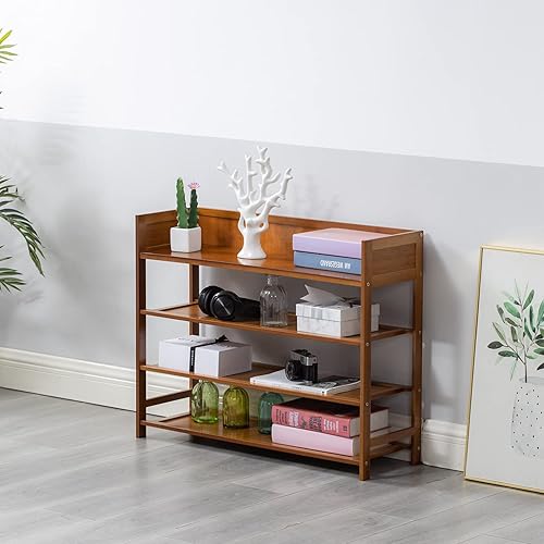 Miniatura 7 de Organizador de zapatos de bambú, organizador de almacenamiento de 4 niveles, para entrada, pasillo y armario (marrón-39)