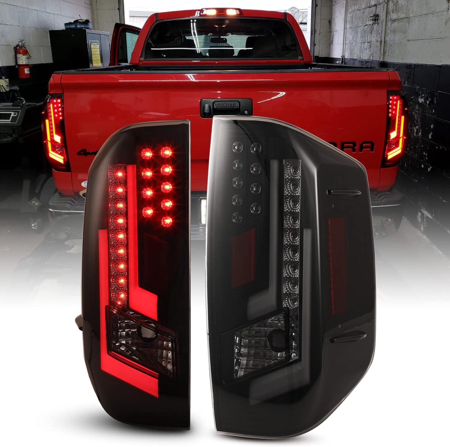 LED DRL Tail Lights for Toyota Tundra 2014-2021, Tail Lamps with LED Turn Signal/Brake Light Rear Back Lights Assembly Replacement Kits for Tundra Pickup