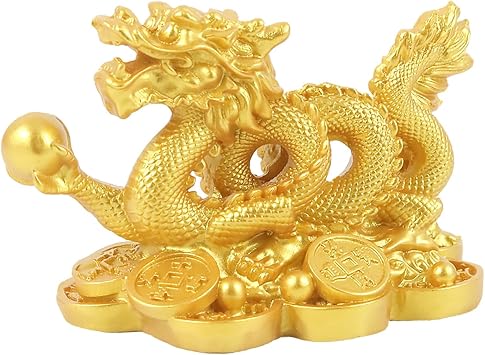 Mini Chinese Gold feng Shui Dragon Statue and Figurines and Sculptures and Collectibles for Luck & Success