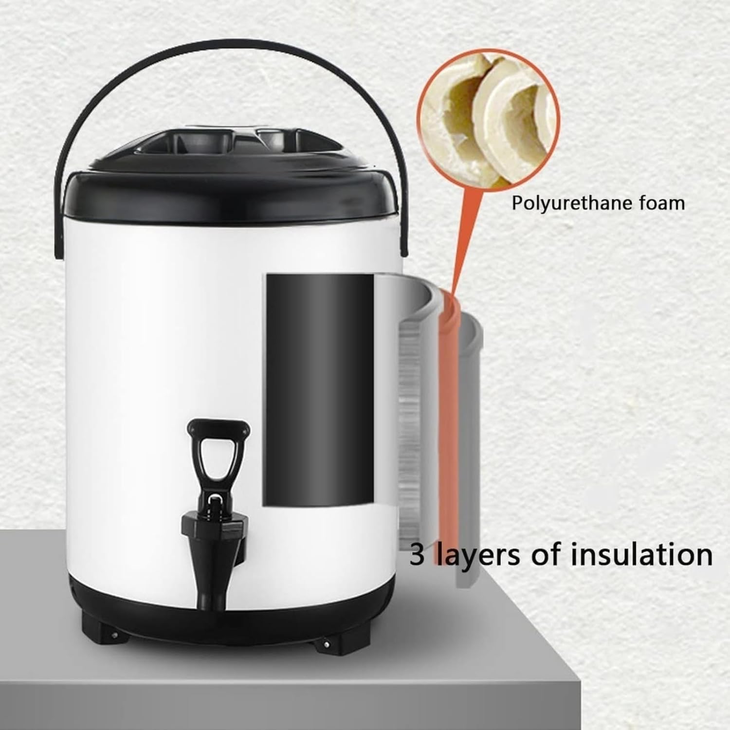 6L 8L 10L 12L Urn Boiler Hot And Cold Water Dispenser Stainless Steel Tea Hot Water Bottle with Faucet Portable Handle Large Capacity Sealing for Catering Office Hotels Party,Black,6L