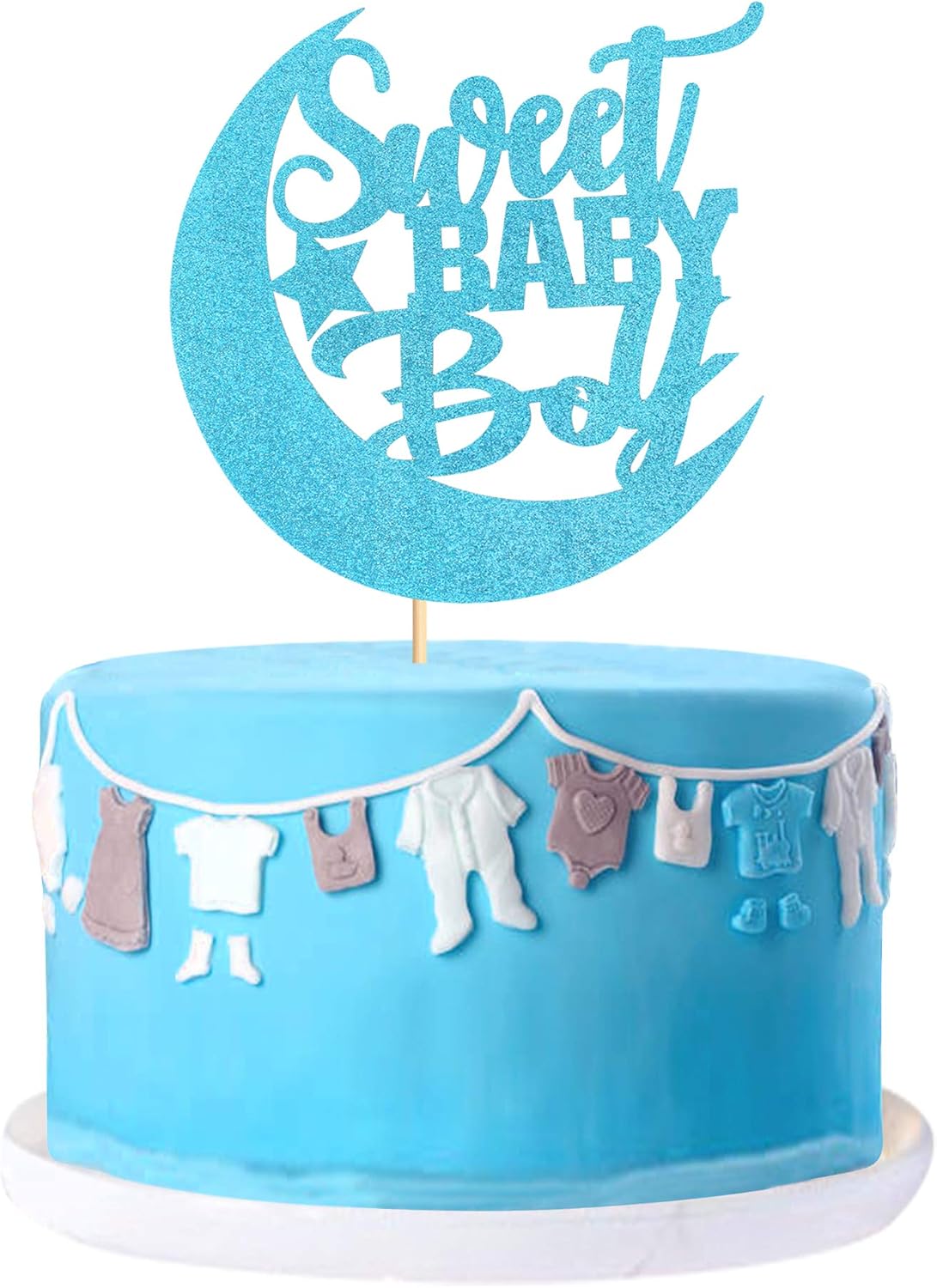 Blumomon 1 Pack Sweet Baby Boy Cake Topper Blue Glitter Boy Newborn