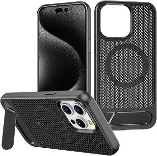 جراب حماية مغناطيسي من الاكريليك رفيع مقاوم للصدمات مع تبريد وتوزيع الحرارة وحامل مخفي متوافق مع آيفون 12 برو ماكس من في فولت، أسود