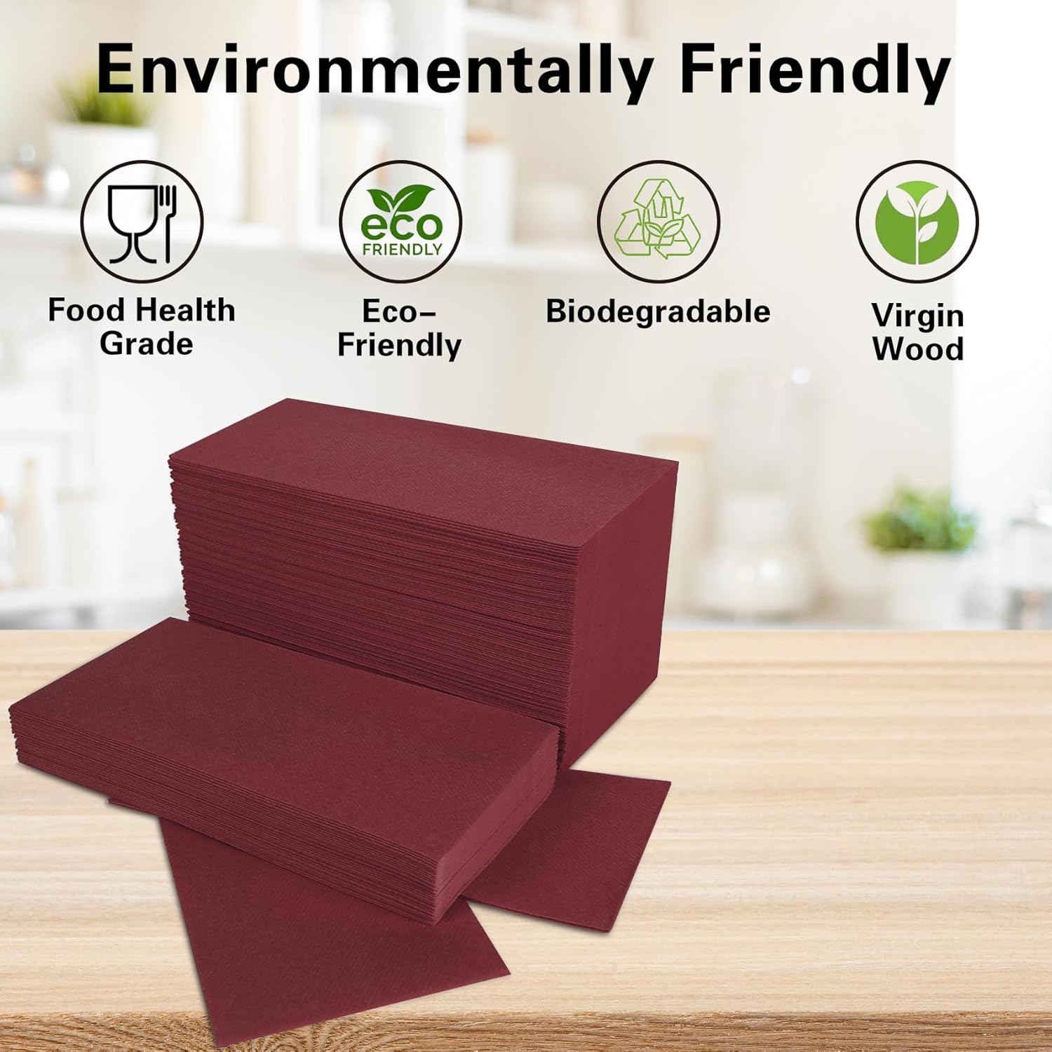 100 Pack Dark Burgundy Paper Napkins, Disposable Linen Feel Guest Towels Cloth Like Hand Towels, Soft, Absorbent, Paper Hand Napkins for Kitchen, Bathroom, Parties, Weddings, Dinners - 12" x 17"