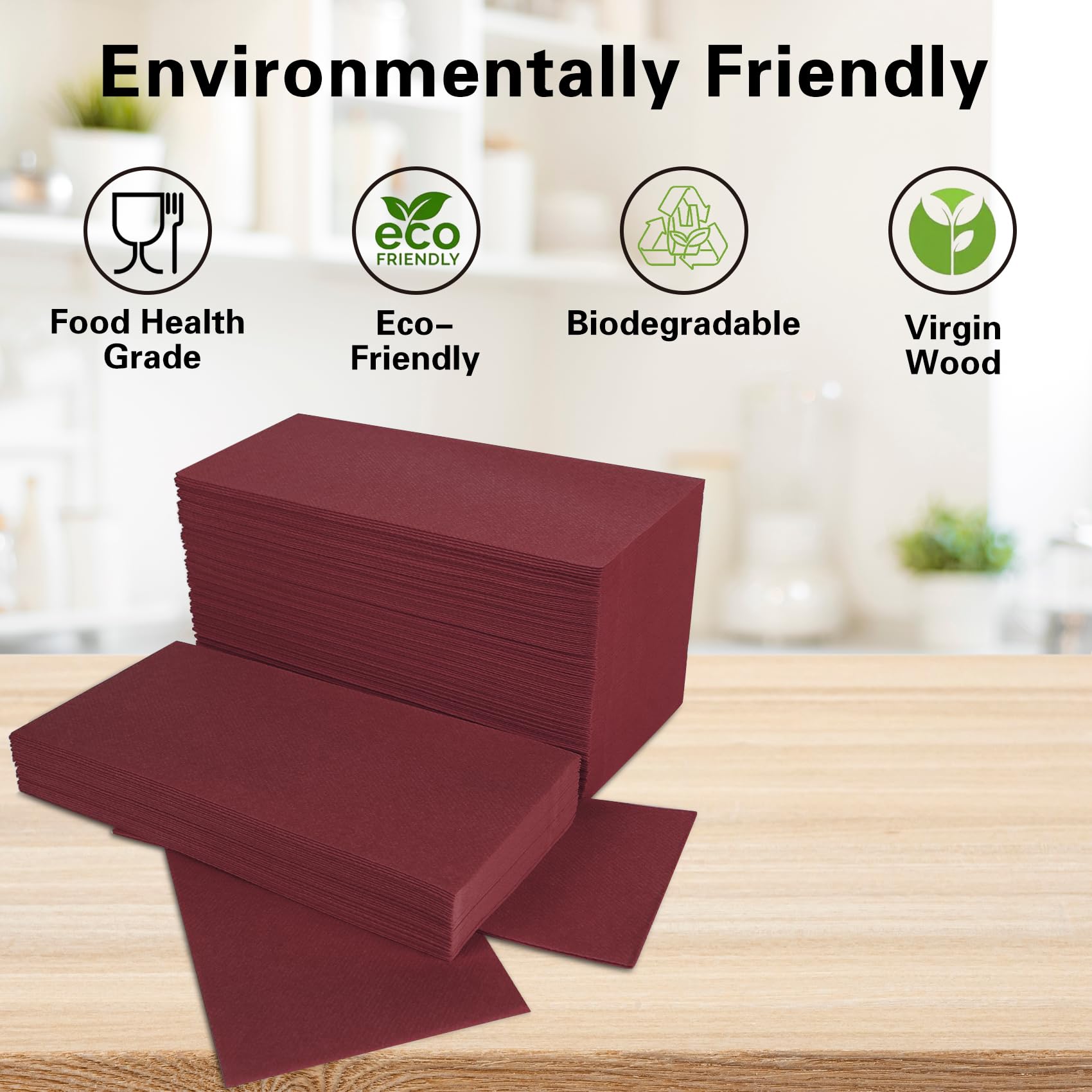Paquete de 100 servilletas de papel desechables de color borgoña oscuro, toallas de mano desechables con tacto de lino, suaves y absorbentes, servilletas de papel para cocina, baño, fiestas, bodas,