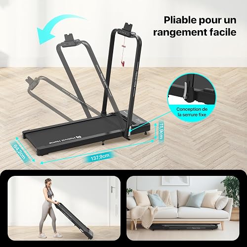 Mobvoi Home 3 en 1 Tapis de Course Pliable avec Plateforme de Marche Inclinable à 6% Tapis de Course de Bureau，2.5 HP, 120 kg, 12 km/h, Portable, sous Le Bureau - 8