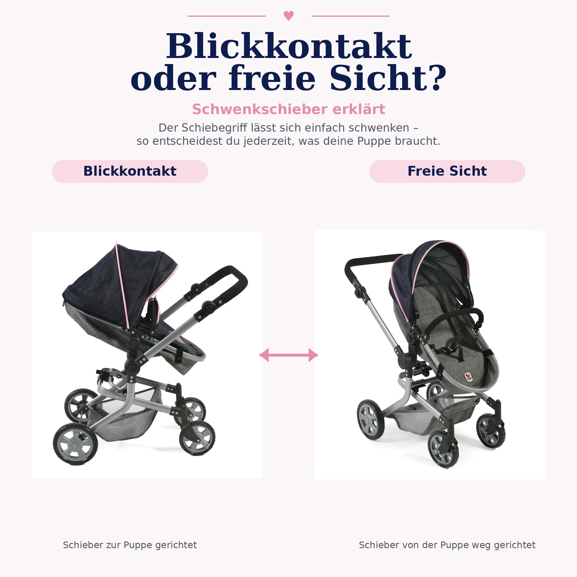 Bayer Chic 2000 Poussette poupée Mika 2 en 1 Pliable et réglable | Poussette poupée 2 en 1 pliable avec poignée réglable (47-80 cm), pour poupées jusqu'à 52 cm.