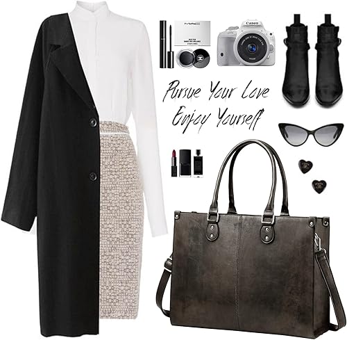 Miniatura 8 de LOVEVOOK Bolsa Tote para Laptop para Mujeres, 15.6 Pulgadas de Gran Capacidad Bolsa de Trabajo de Computadora de Cuero Vintage, Bolso de Hombro