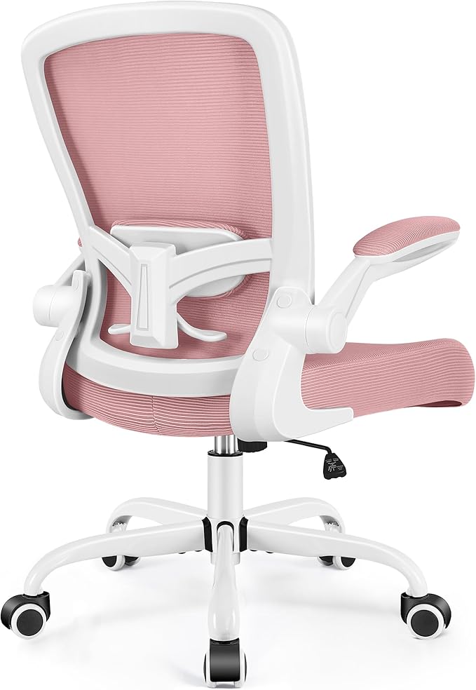 FelixKing Office Chair, Ergonomic Desk Chair Breathable Mesh Chairs Adjustable High Back Lumbar Support Flip-up Armrests, Executive Rolling Swivel Comfy Computer Chairs Home Office Rose Quartz