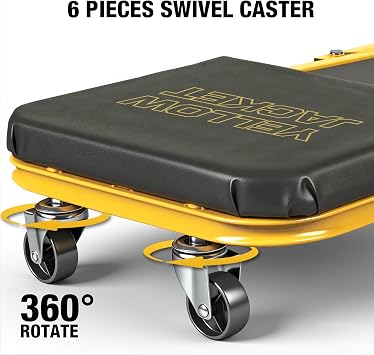 YELLOW JACKET Garage Creeper Seat, 2-in-1 Mechanic Creeper, 36 Inches Foldable Z Garage Seat with 6 PCS Wheels, 330 LBS Capacity Rolling Automotive Creeper Lay Down or Sit for Shop, Auto Repair