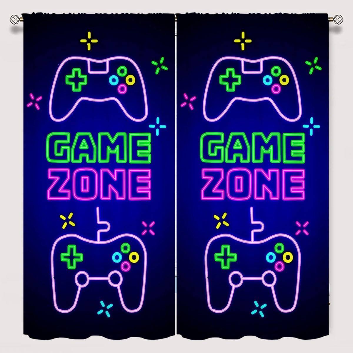 Gamepad Gamer Blackout Curtains for Kid Girls Boys Bedroom, Video Games Controller Game Zone Rod Pocket Darkening Thermal Insulated Curtains for Bedroom Living Room, W84xL84 Inch