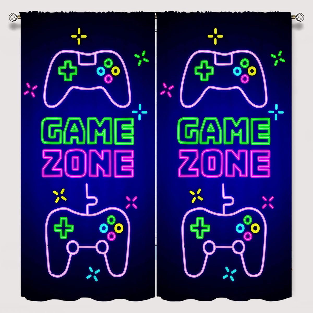 Fangpamz Gamepad Gamer Blackout Curtains for Kid Girls Boys Bedroom, Video Games Controller Game Zone Rod Pocket Thermal Insulated Darkening Curtains