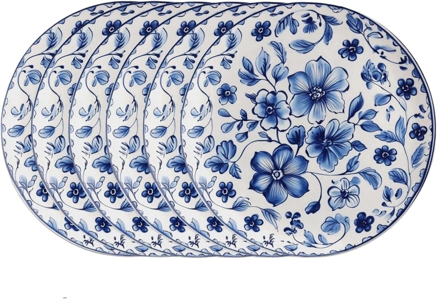 VIKAMA 6PC Blue and White Flower Table Mat Fresh Countryside Wind Wave Border Defense Hot Pot Mat Dining Table Party Decoration