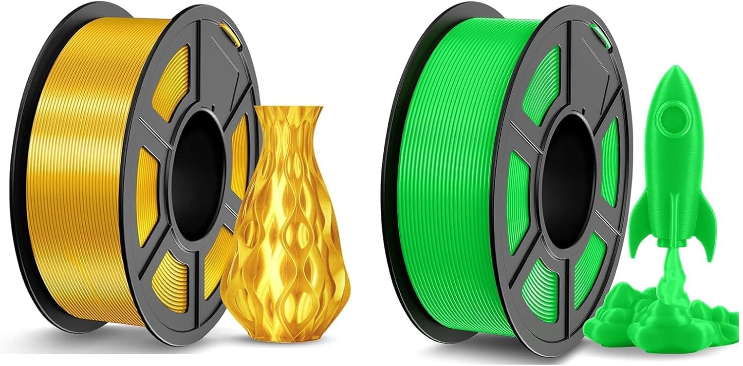 JAYO 3D Printer Filament 2.2kg, Silk PLA Filament and High Speed PLA Filament Fit Most FDM 3D Printers, Pack of 2, Silk Gold+High Speed PLA Green