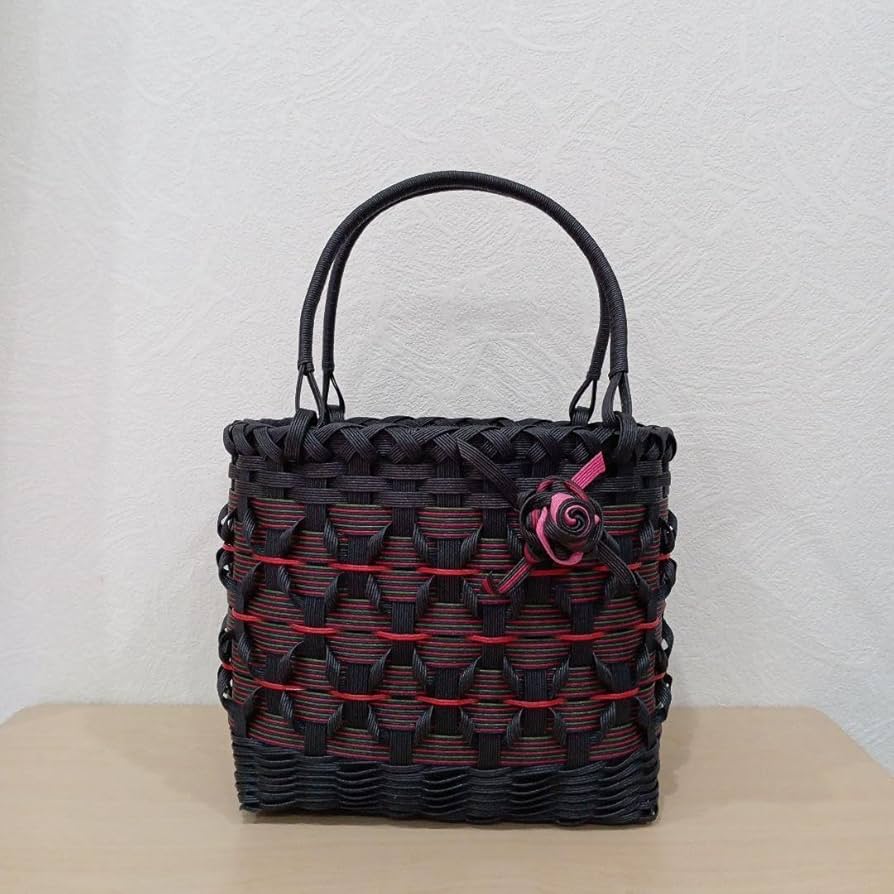 Amazon.co.jp: エコクラフトかごバッグ黒×赤ミックス紙バンド