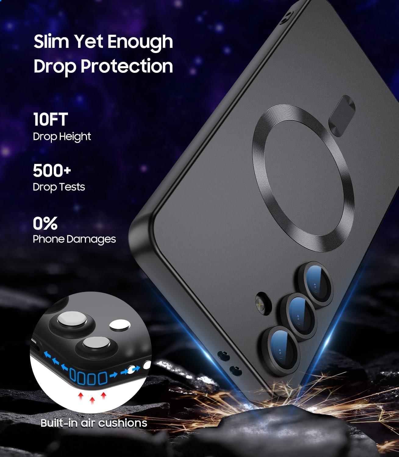 DIZORO Samsung S24 Fe Case, Compatible with Mag Safe, Matte Luxury Metallic Luster Flexible TPU Wireless Charging Shockproof Case with Camera Protector Back Cover (Black) — Amazon image 3