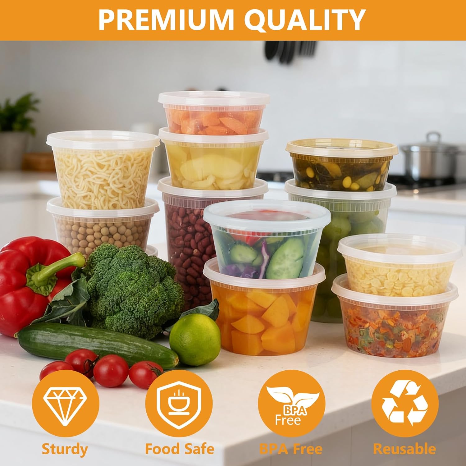 NESCCI 72 Sets (144-Piece) Deli Containers with Lids, 32oz X 72 Set Each, Leak-Proof & BPA Free Airtight Takeout Plastic Food Storage Containers for Soup, Meal Prep,Microwave/Freezer Safe - Image 3