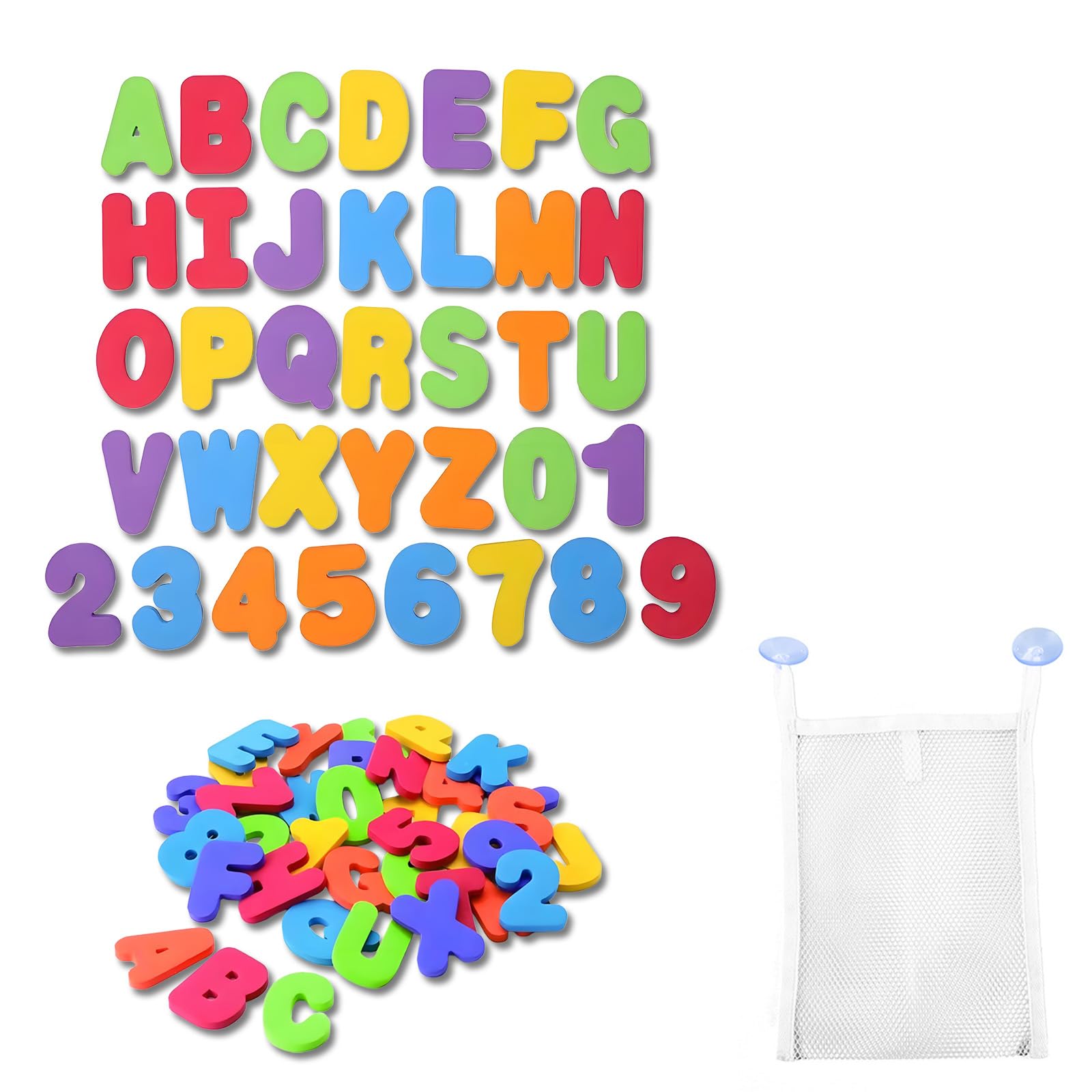 37PCS - 36PCS Bath Letters and Numbers and 1pc Toy Storage Bags Mesh, Bath Toys Number and Alphabet Toys, Sensory Play Foam Letters