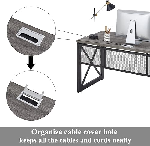 Miniatura 7 de BON AUGURE Escritorio de trabajo de metal resistente para oficina en casa con estantería de impresión pequeña de granja para sala de estar, oficina,