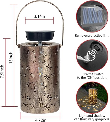Miniatura 7 de Faroles solares impermeables para exteriores, luces solares de libélula de metal, luces solares decorativas de mesa, farol colgante solar, luces de