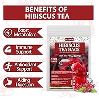 Vista 6 de Premium Hibiscus Tea Bags,100 Tea Bags/7.06 Oz,100% Pure Dried Hibiscus Flower,Natural & No Additives,Caffeine Free.