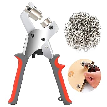 Grommet Tool Kit Handheld Grommet Machine Hole Punch Plier 7/16 Inch (10.5mm) Portable Grommet Hand Press Tool with 500 Silver Grommets