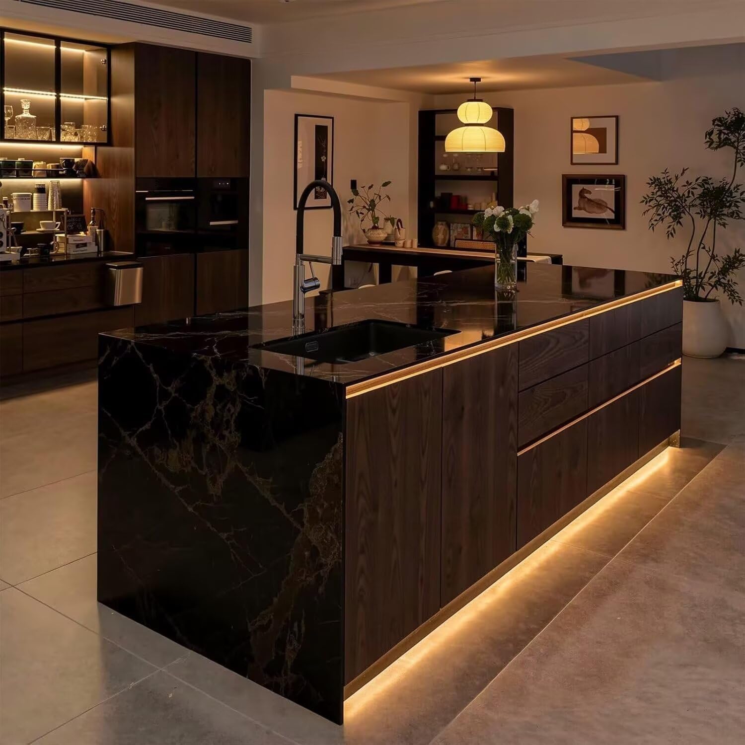 Kitchen Island with Storage - Kitchen Island Table with Integrated Sink, Luxurious Dinner Table for 4 Includes Under Cabinet Lighting, Power Outlets, Modern Design (84IN No Chairs)