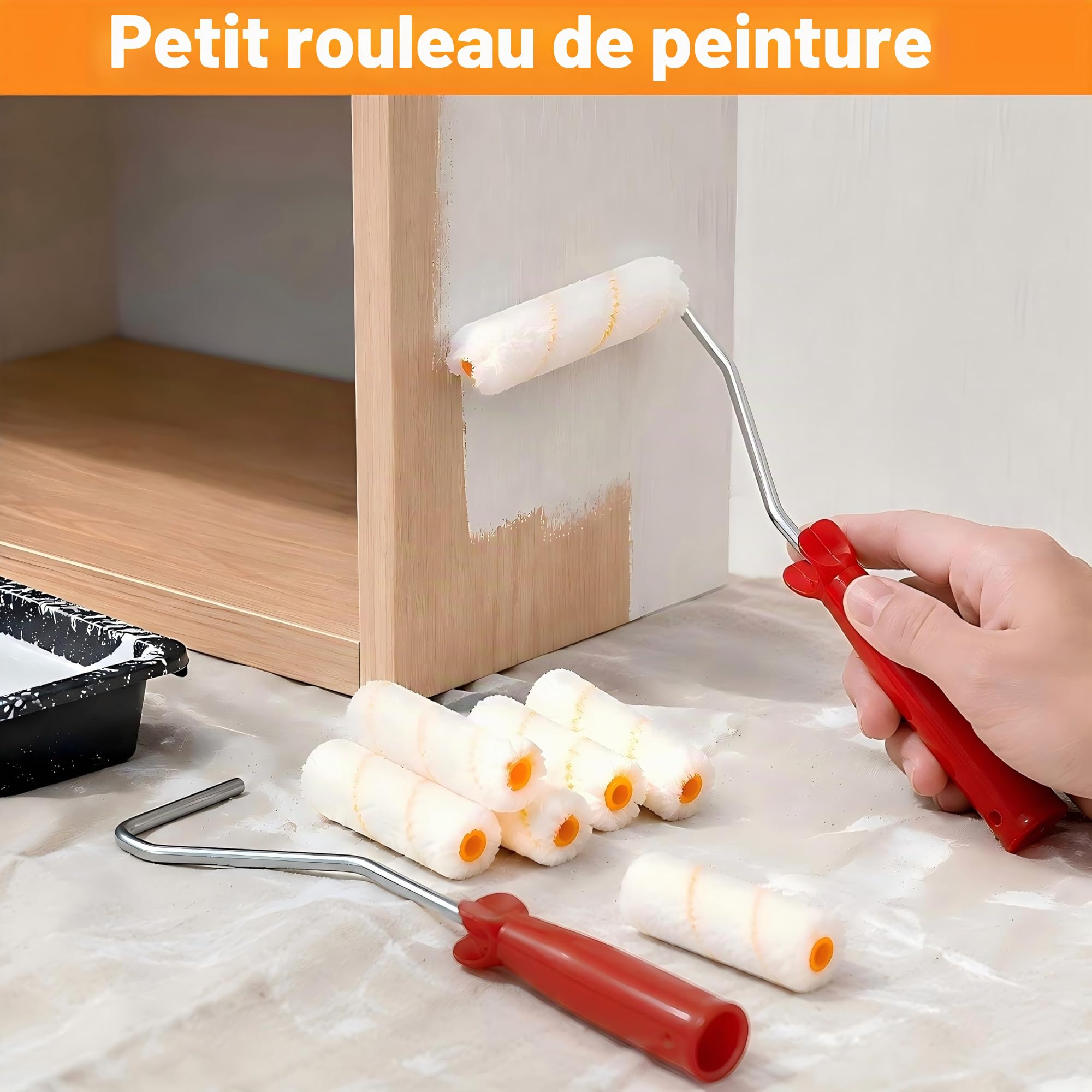 WOPPLXY Lot de 60 Rouleau Peinture, Longueur 10cm Petit Rouleau Peinture avec 3 x Longueur 30cm Manche, Mini Rouleaux Peintures pour Rénovation et Travaux de Peinture
