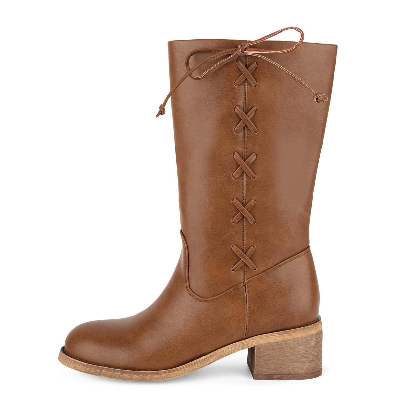 Womens Mid Calf Boots Chunky Block Heel Low Heel Wide Calf Square Toe Comfortable Boots
