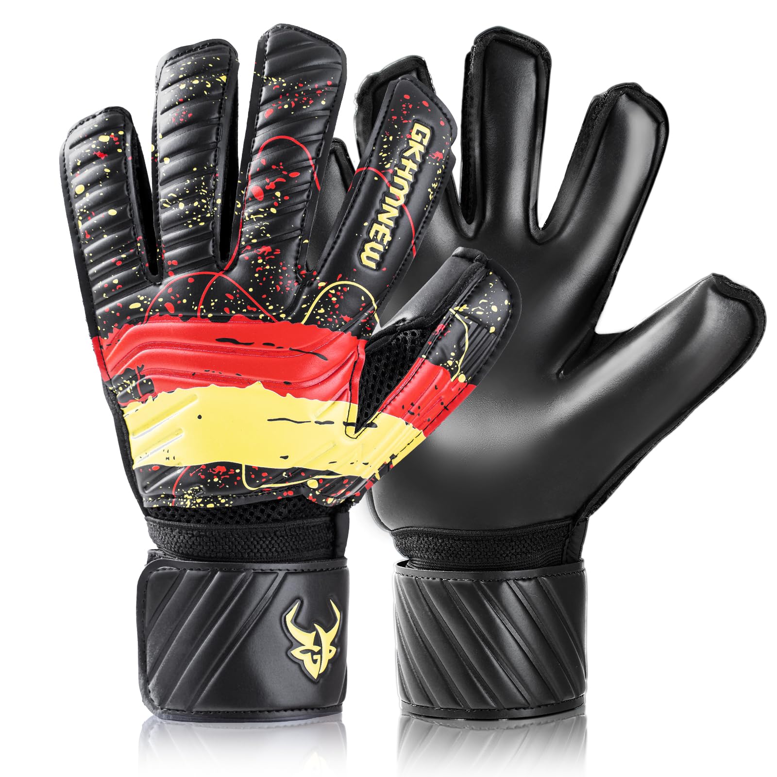 GKHMNEW Professional Football Goalkeeper Gloves | Pro-Level Superior Grip & Finger Spines Protection | Lightweight Breathable Latex | Match/Training Ready | Kids Youth Adult Sizes 6-10 (Black, 8)