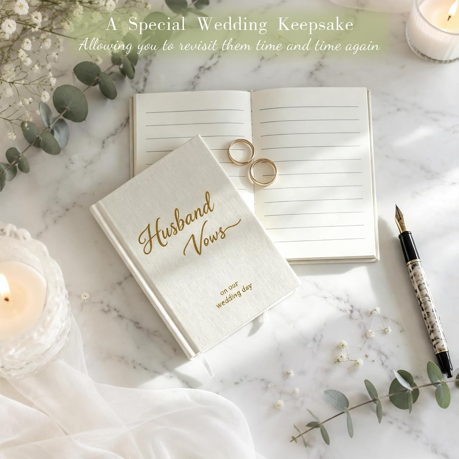 Elegant Wedding Vow Books - His and Hers, Gold Foil Lettering