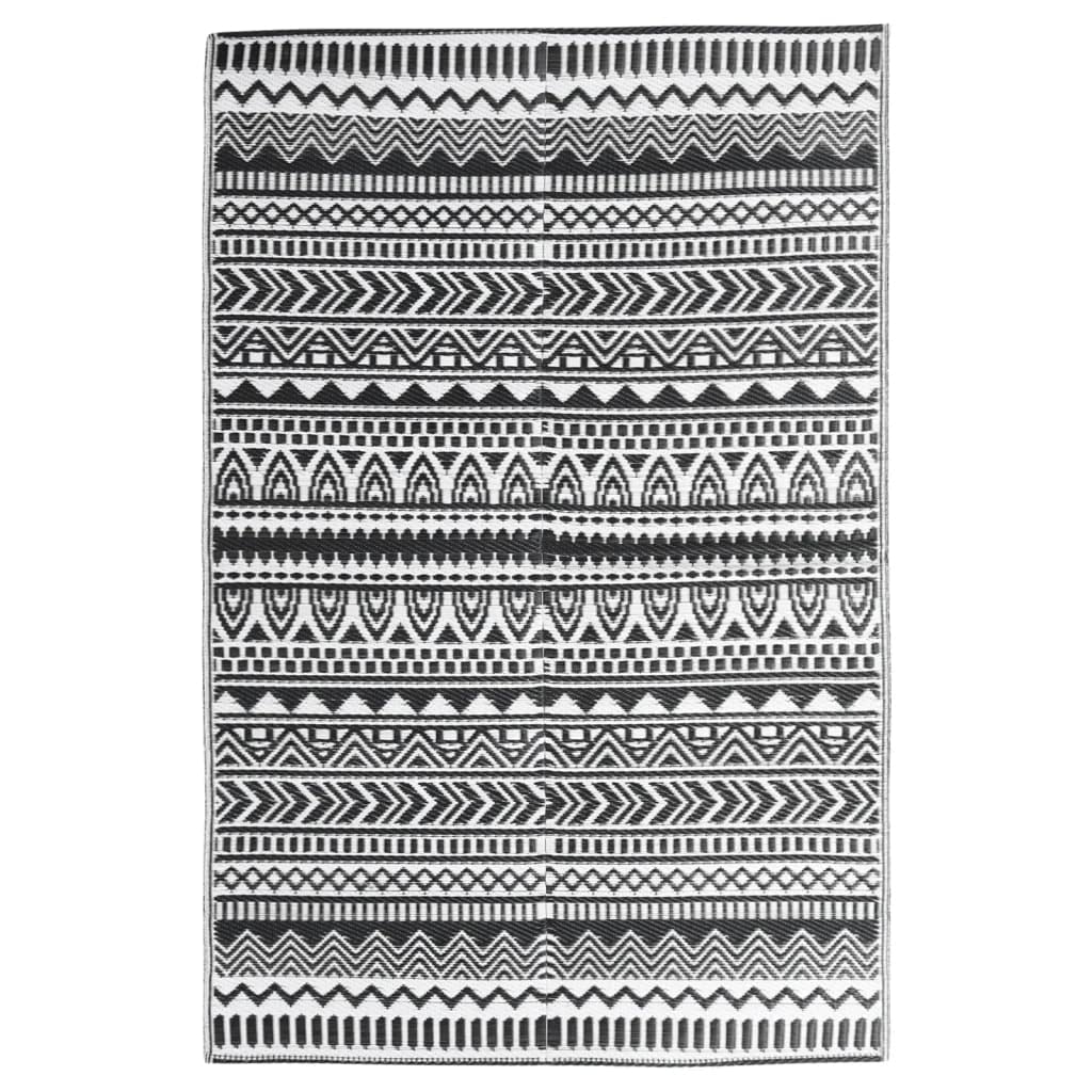 vidaXL Outdoor Rug, Double Layer Jacquard Pattern Design, Soft Polypropylene Material, Ideal 190x290 cm Size for Patio, Balcony, Terrace - Black — image 1