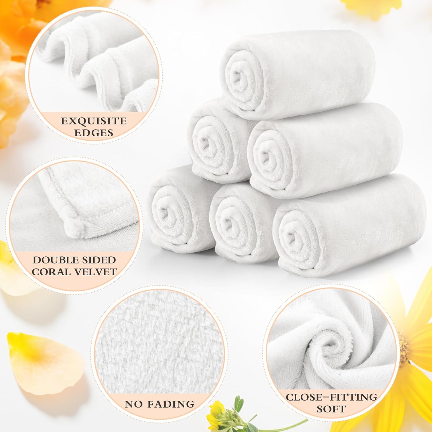 6 Pcs Flannel Fleece Throw Blanket Bulk 50 x 60 Inch Soft Fleece Blanket Warm Throw Blanket Coral Blankets for Couch Sofa Home Wedding Gifts Season (Cream White)