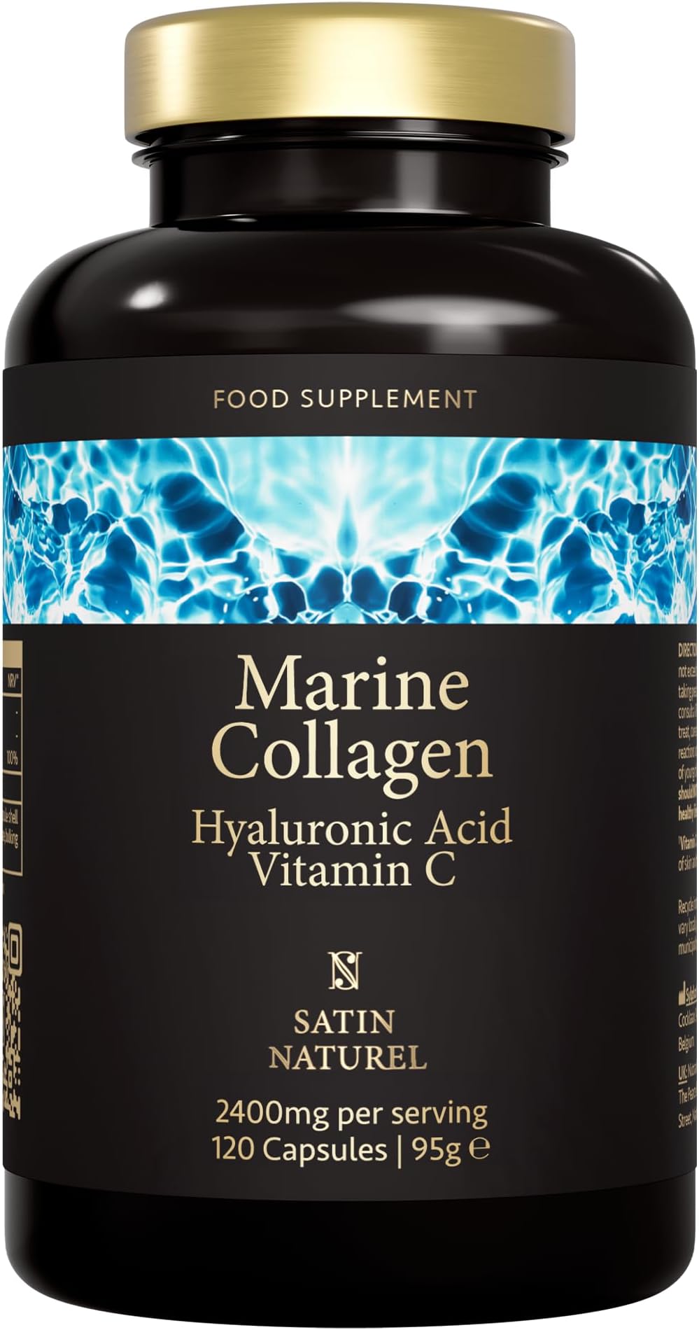 Satin Naturel Marine Collagen Capsules 2400mg – High Strength Hydrolysed Fish Collagen with Hyaluronic Acid & Vitamin C – 120 Collagen Supplements for Women – Skin, Hair & Joints Support