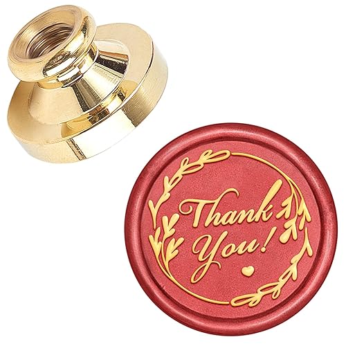 CRASPIRE Sello de cera con texto en inglés "Thank You", cabeza de sello de cera de 0.98 pulgadas (0.984 in), cabeza de sello de latón extraíble para