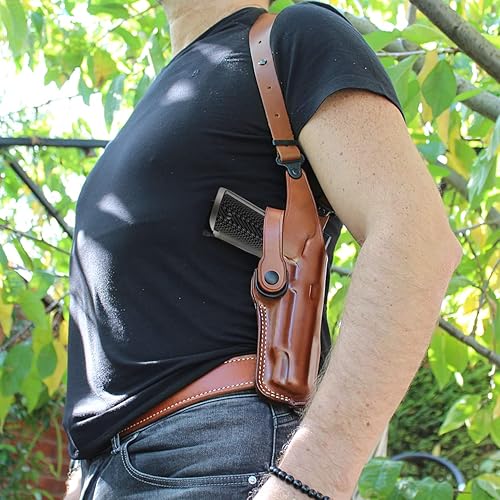 Miniatura 2 de MASC Premium cuero vertical hombro funda sistema con doble portador para 1911 5 ''barril w/recuperar marco táctico, dibujo a mano derecha, color