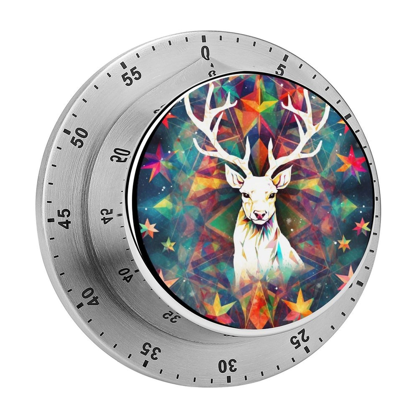 Colorful Triangles Reindeer and Snowflakes Kitchen Timer for Cooking,Chef Cooking Timer Clock with Loud Alarm Stainless Steel Countdown Timer No Batteries for Home Baking Cooking