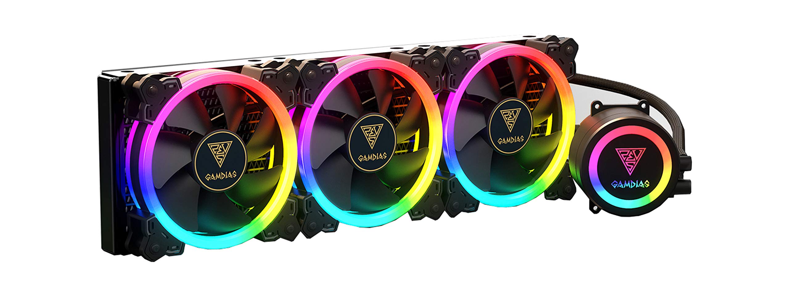 GAMDIAS CPU Liquid Cooler 360mm with 3 x 120mm PWM RGB Fans, ARGB AIO Water Cooler for Desktops, PC & Computers, CPU Water Cooler with White Radiator, RGB Sync with 5V Motoards