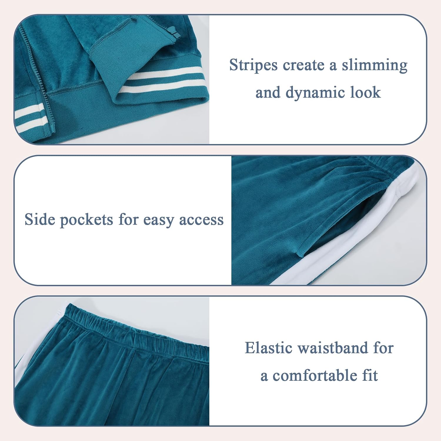 Women's Velour Tracksuit Zip-Up Jacket and Jogger Pants with Pockets Sweatsuit Loungewear Set 2 Piece Loose Fit - Image 4