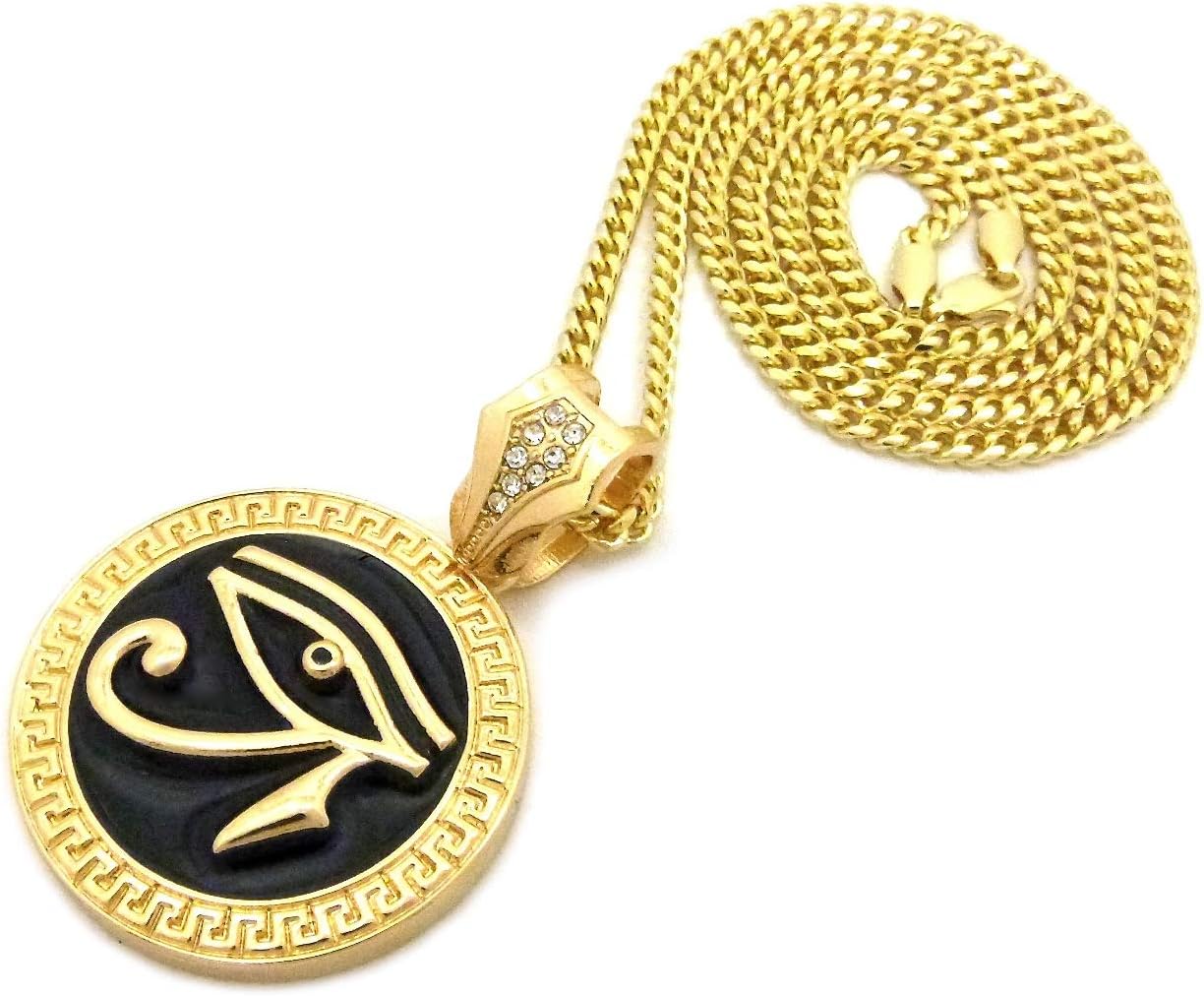 GWOOD Eye of Ra Gold Color Pendant with 30 Inch Cuban Necklace