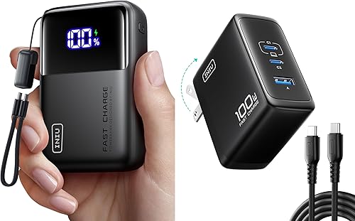 INIU Mini tamaño 100 W 25000 mAh alta capacidad portátil portátil cargador y 3 puertos 100 W PD carga rápida GaN cargador de pared Combo