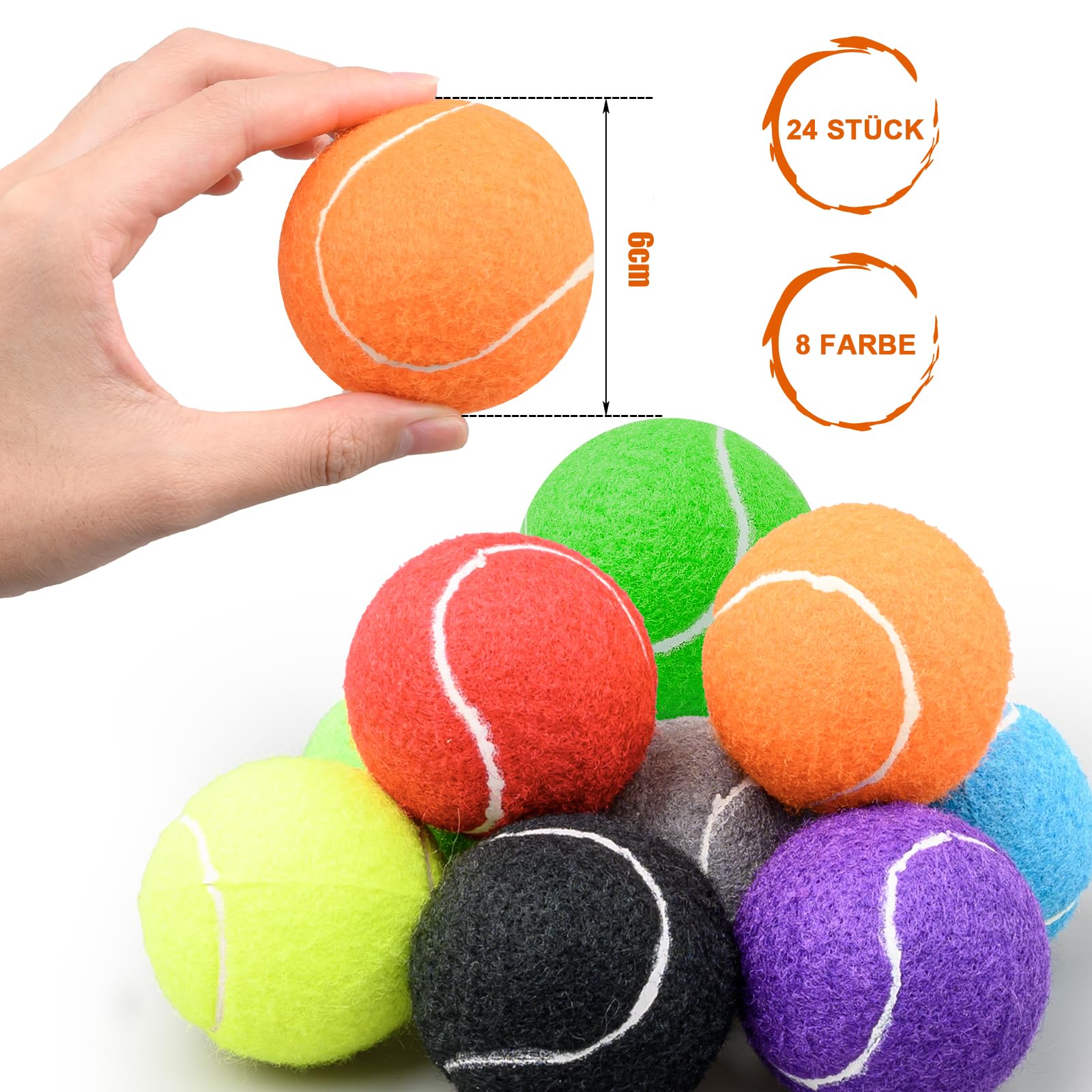 24 Stück Hunde-Tennisbälle, 6 cm, bunt, für Apportieren und Training | Farbiges Ballset für Wurfspiele, interaktives Spielen und tägliche Beschäftigung mit Hunden im Garten, Park oder Zuhause