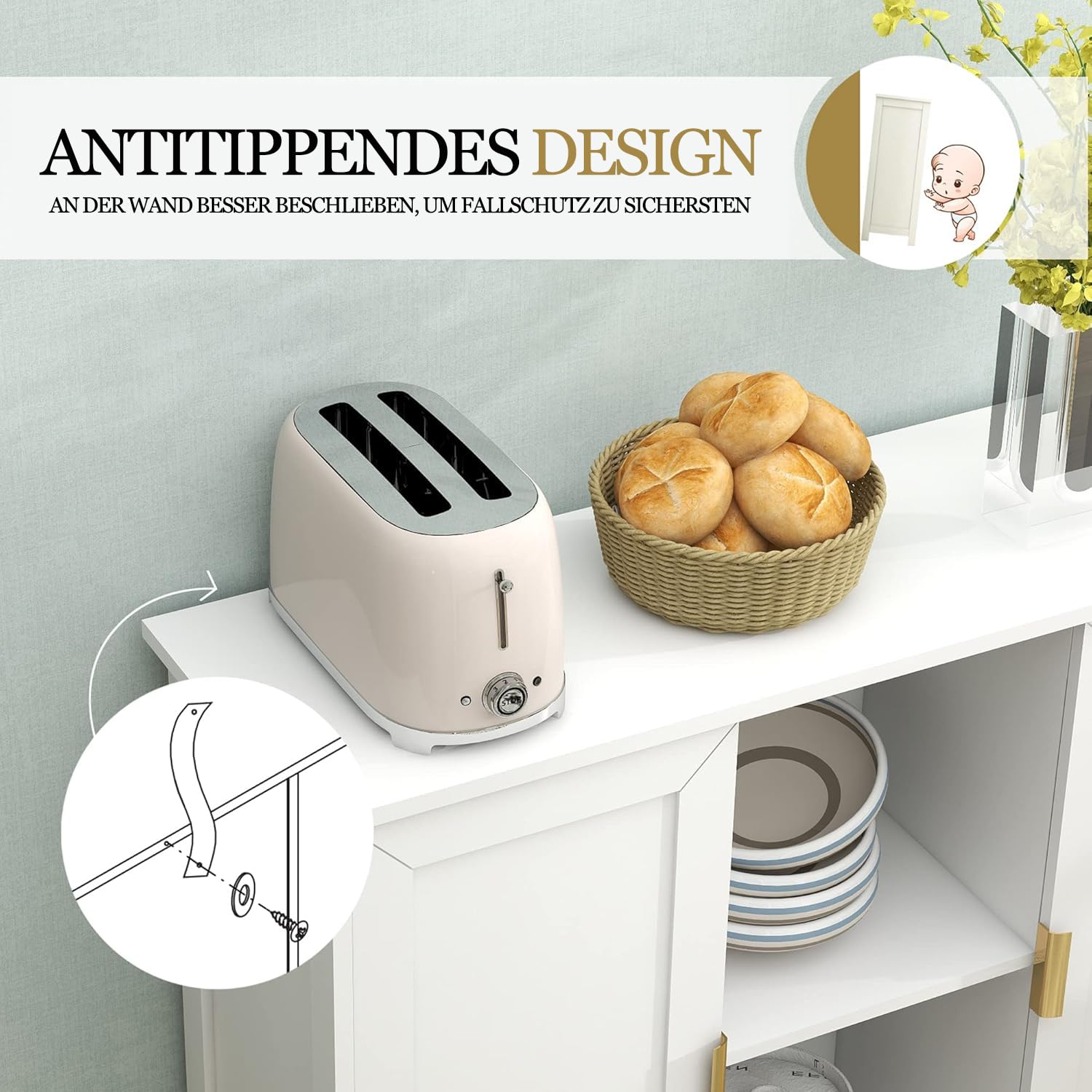 Buffet de Cuisine, Placard de Cuisine, Commode de Cuisine, Meuble de Cuisine avec Espace Ouvert, Buffet de Cuisine en Bois, 30 x 100 x 78 cm, Blanc intégral