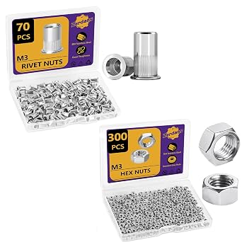 Rivet Nuts 70Pcs M3 Metric 304 Stainless Steel and Hex Nuts 300Pcs M3 18-8 304 Stainless Steel Metric Nuts Set,