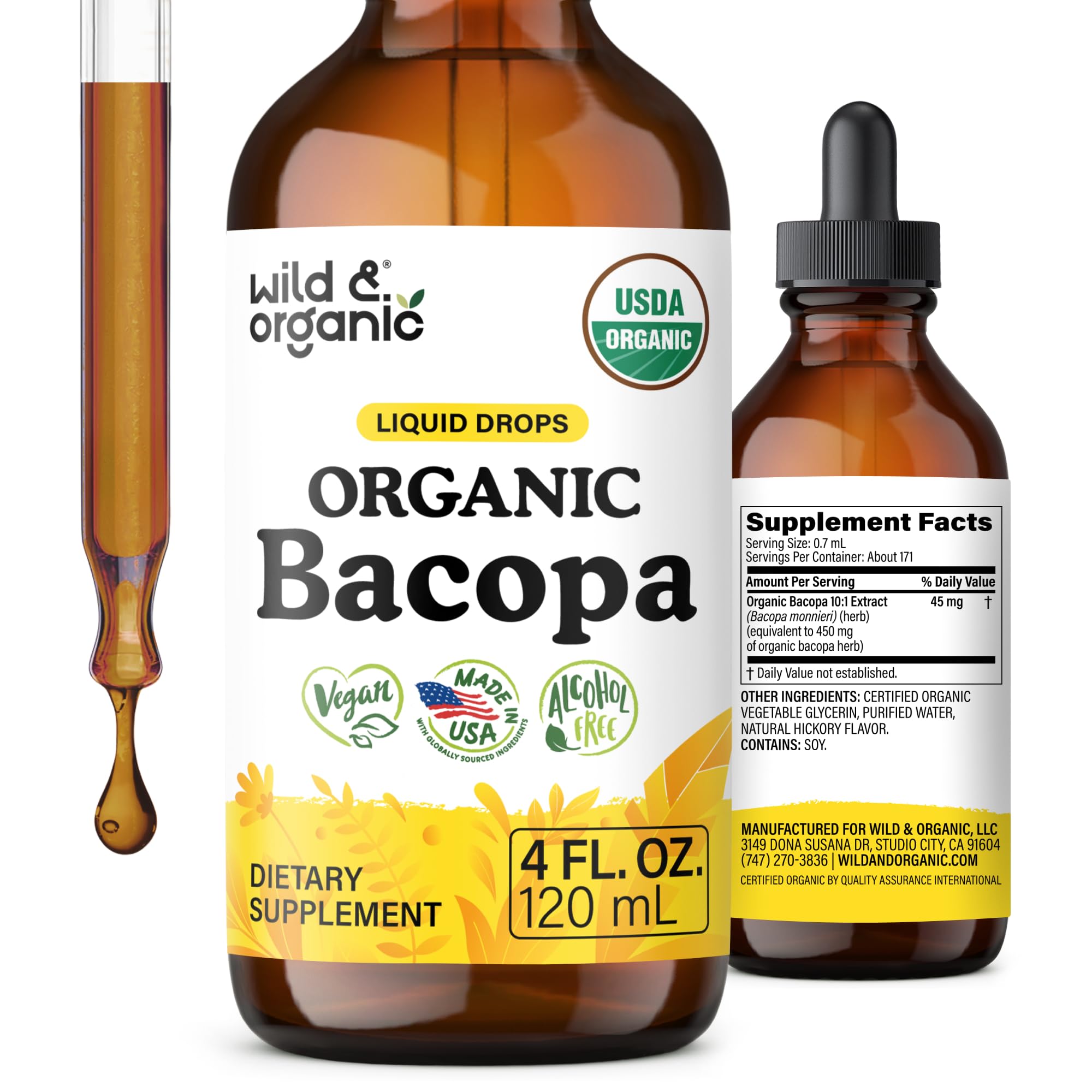 USDA Organic Bacopa Monnieri Supplement - Brain & Focus Support - 4 fl oz