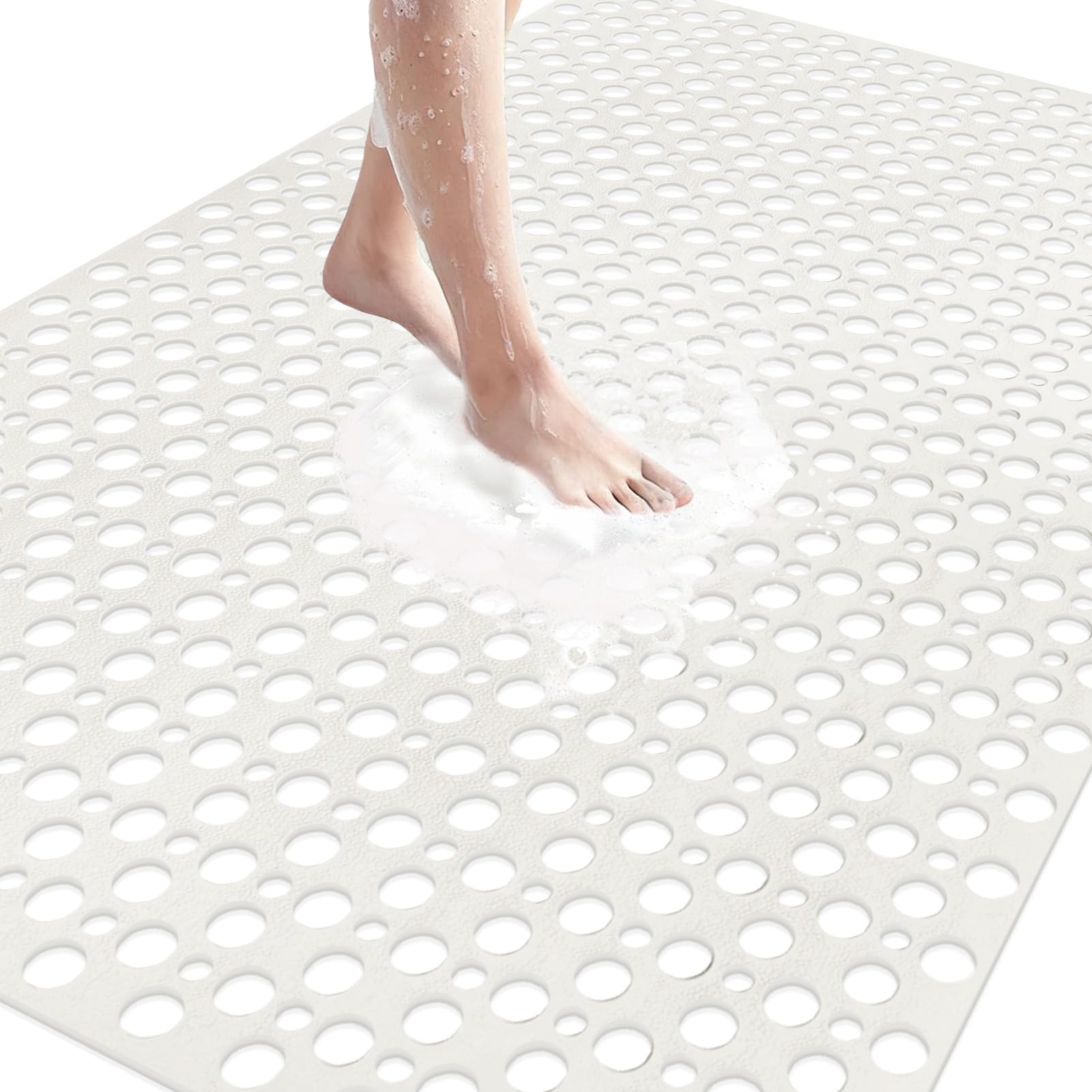Tapis de douche antidérapant - 80 x 120 cm - En TPE souple - Antidérapant - Avec ventouses - Extra long - Sans BPA - Grand tapis de douche antidérapant à séchage rapide (grand blanc, 80 x 120 cm)