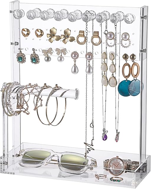 SUMNACON Clear Acrylic Jewelry Stand Holder Jewelry Tree Stand, Detachable Jewelry Towers Trinket Holder with Tray for Ring, Earring, Necklace, Bracelet (Jewelry Not Included)