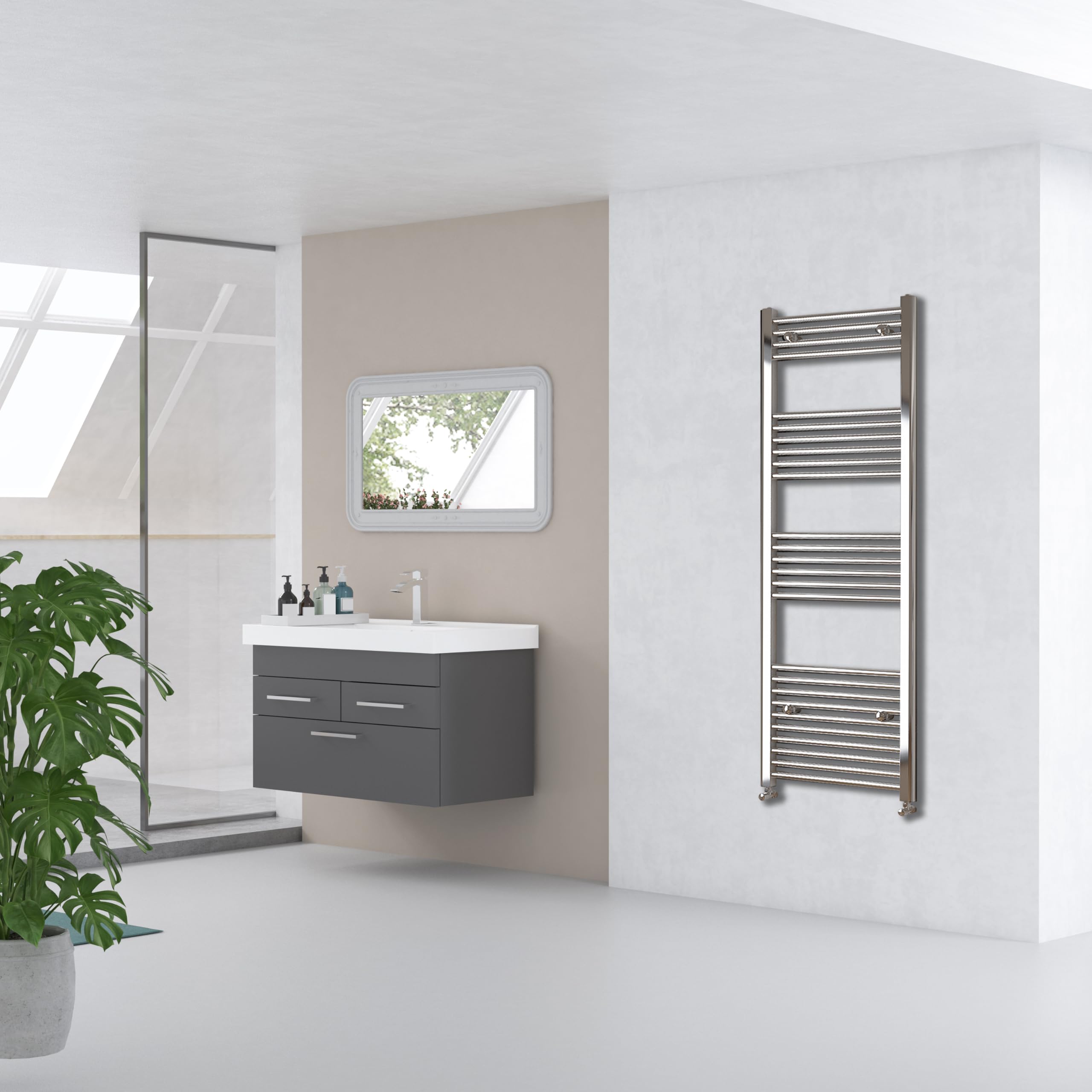 Acezanble 1600x400 Straight Central Heating Towel Rail Bathroom Heated Rad Radiator Chrome