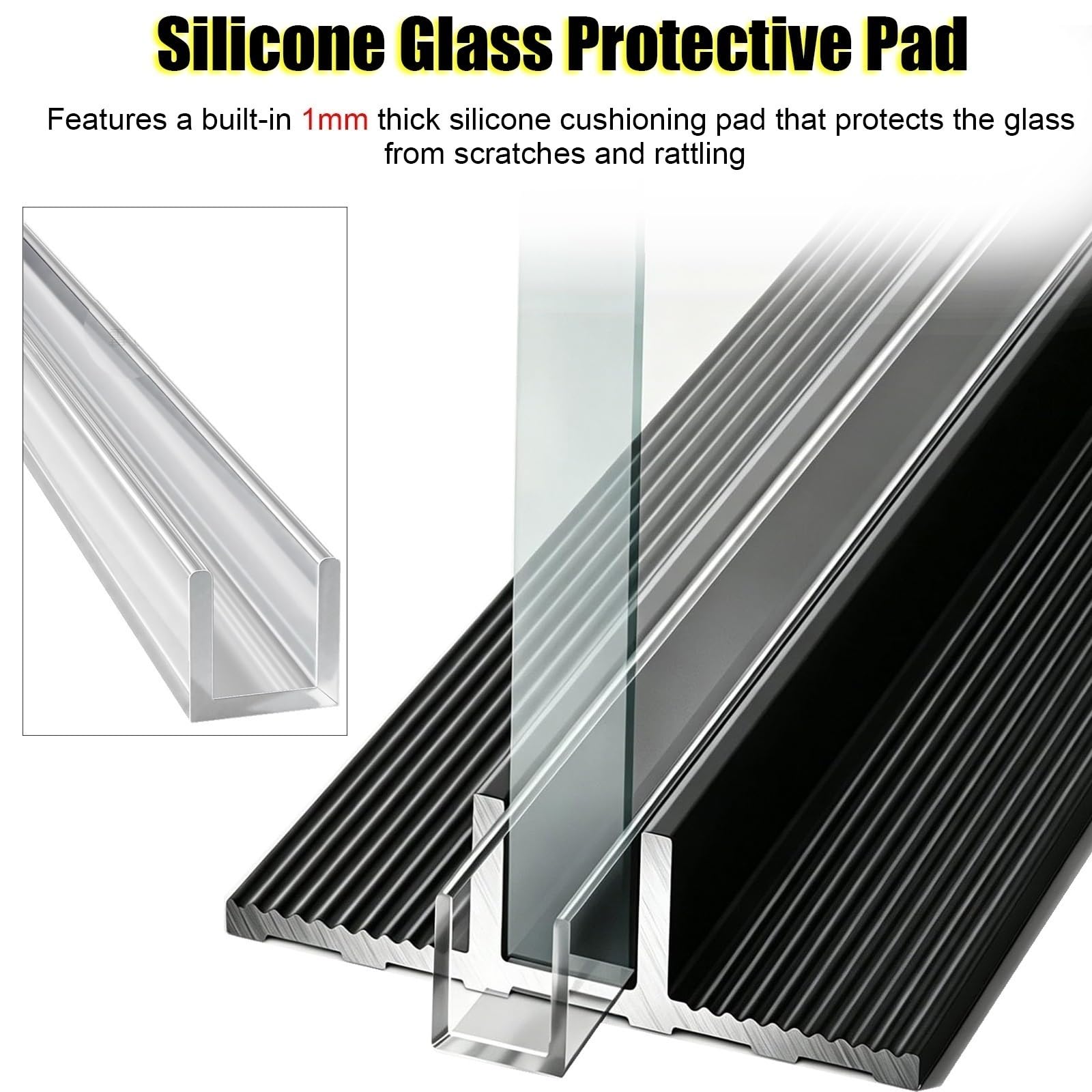 Stały kanał ze stopu aluminium - listwa krawędziowa w kształcie litery T do wspornika szklanego panelu 8/10/12 mm, długość 120 cm, głęboka konstrukcja profilu