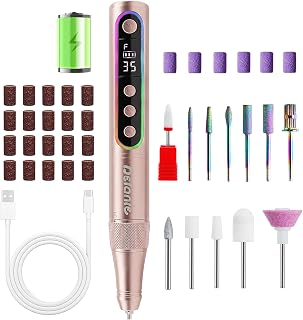 Delanie Professional Nail Grinder 35000 Revolutions 12 in 1 Wireless Electric Nail File with LCD Screen and Button Break, Portable Manicure Pedicure Kit